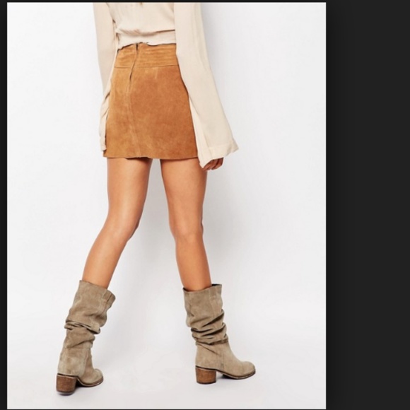 Free People Modern Love Cow Suede Mini Skirt Brown - Picture 4 of 8